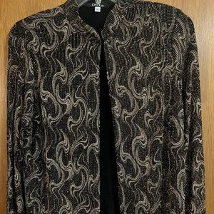 Onyx Nite Womans Large Black/Bronze/Gold Glittery Jacket, Elegant, Formal Events